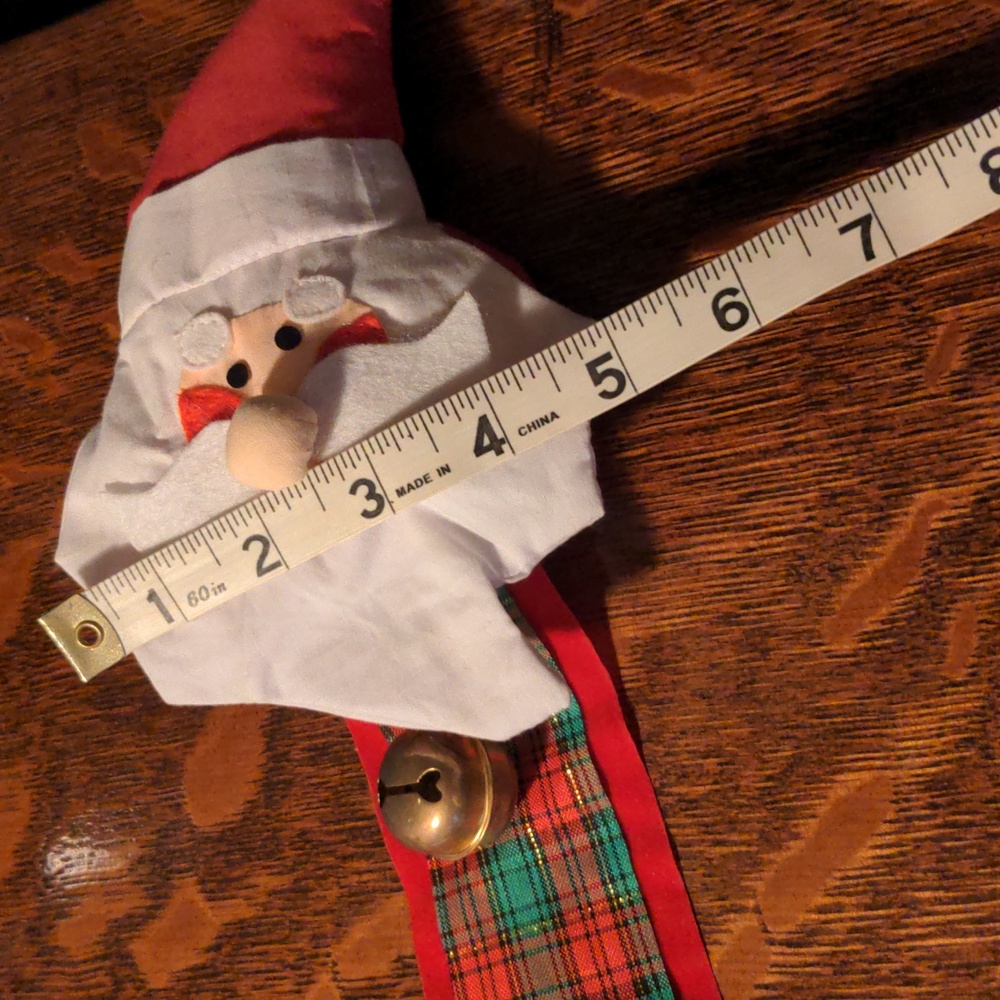 Santa Claus Door Knob Cover With 2 Attached Jingle Bells Red White Green Plaid - Picture 10 of 10